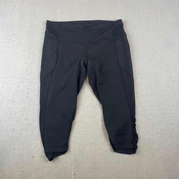 Lululemon Womens Sz 8 Crop Leggings Black Scrunch Ruched - Picture 1 of 10